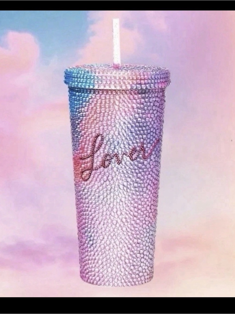 Taylor Swift Rhinestone Jeweled Lover Tumbler with Straw - Pink Lavender Ombre